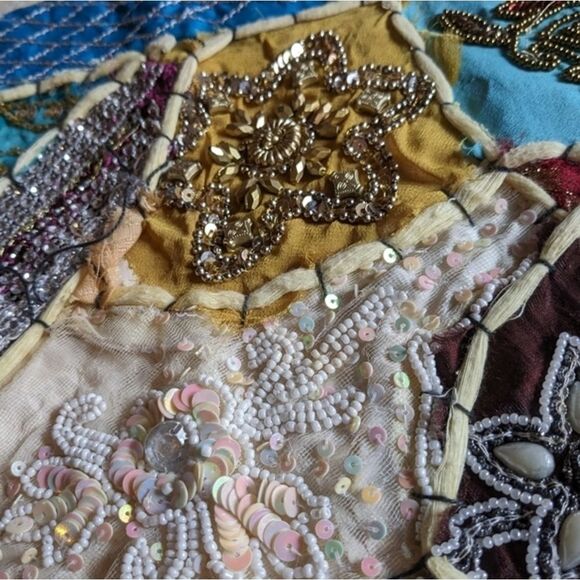 Handmade Bohemian Patchwork Wall Hanging Tapestry Beaded Embroidered Decor‎ - Picture 3 of 13